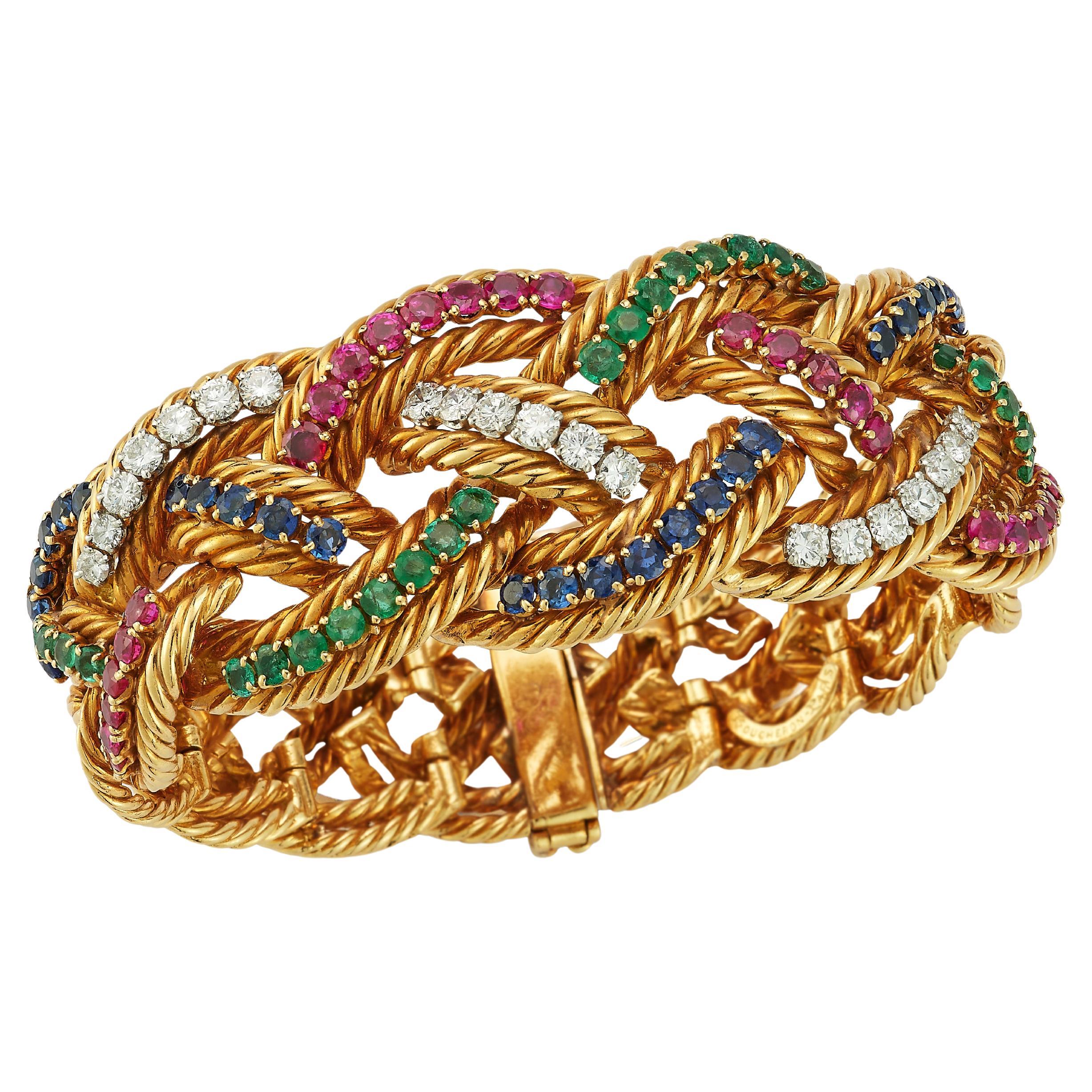 Boucheron Pulsera de Oro Trenzada con Multigemas y Diamantes en venta