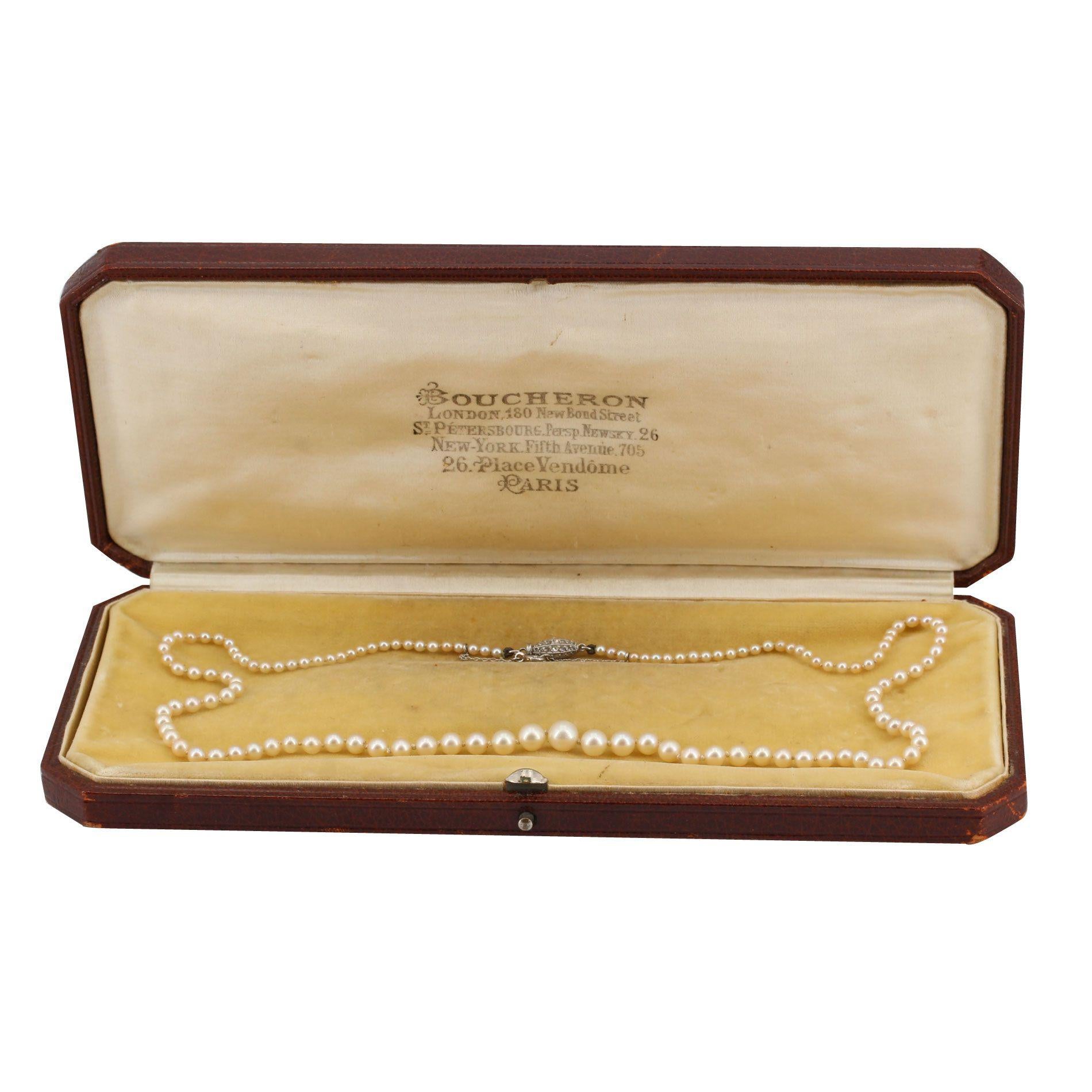Boucheron Natural Pearl Certified Diamonds 18 Karat White Gold Clasp Necklace 2