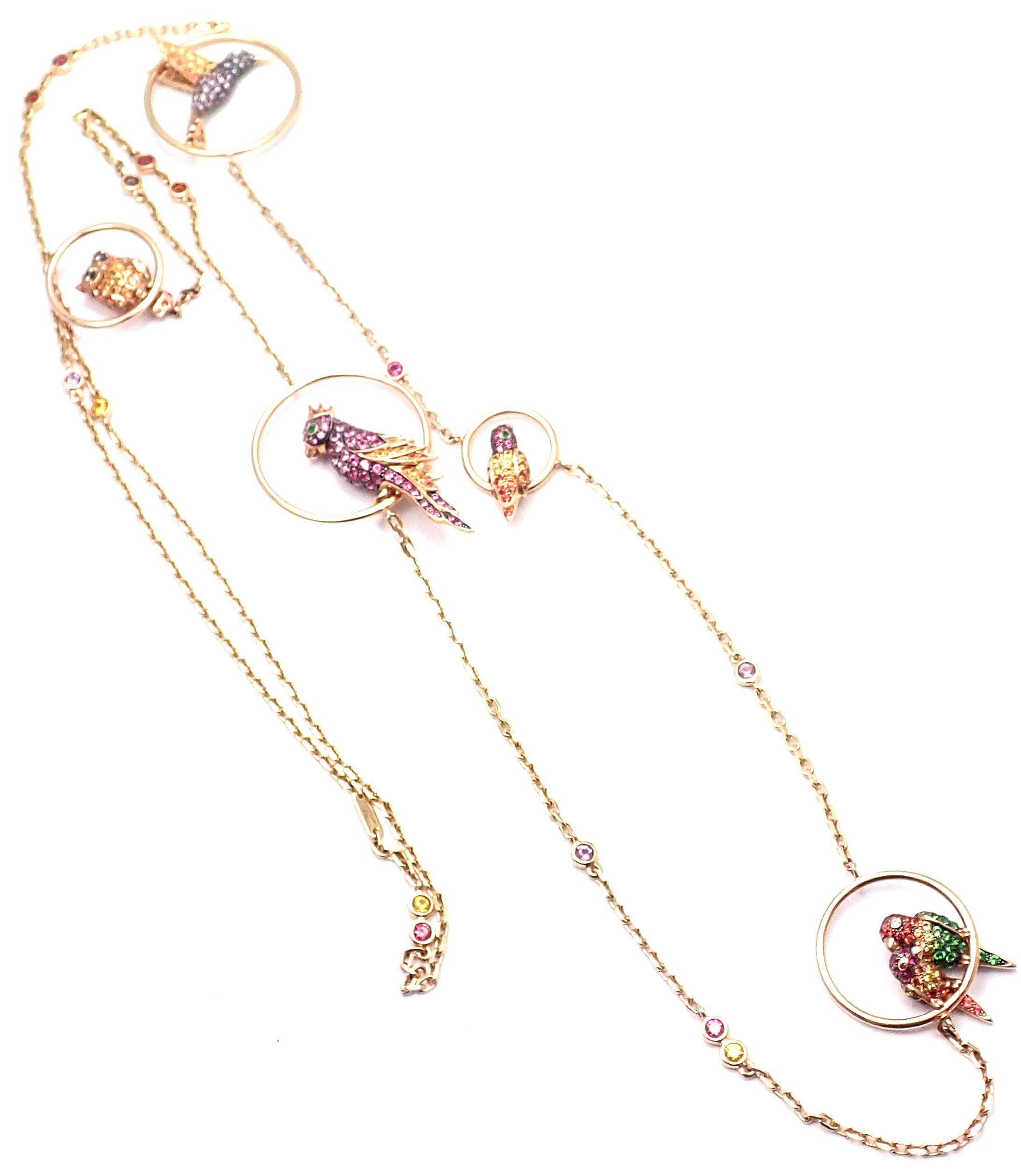 Boucheron Nuri Parrot Diamond Color Sapphire Tsavorite Rose God Long Necklace 4