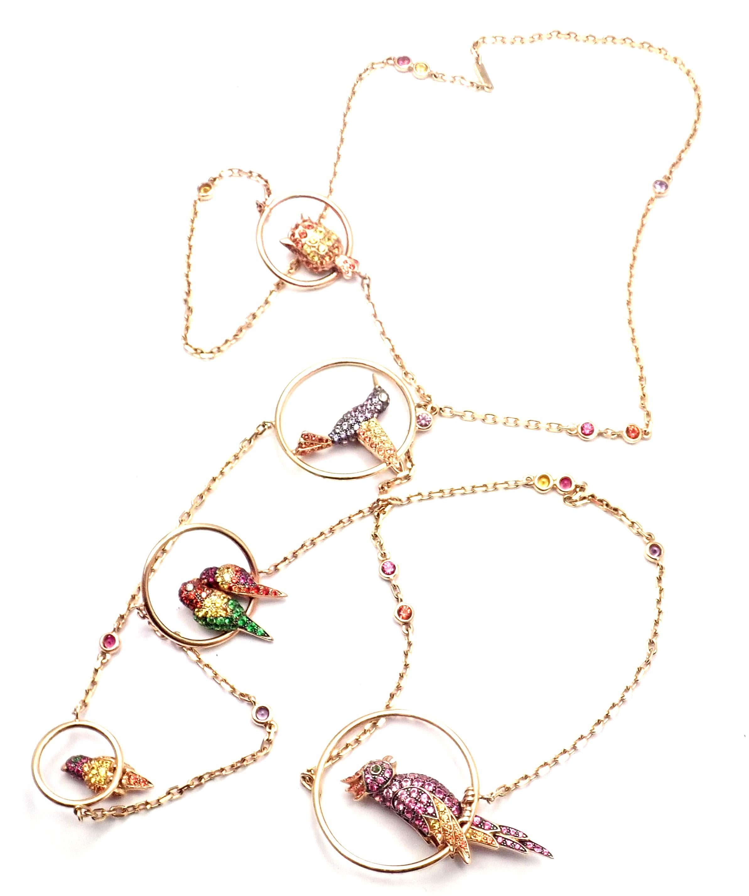 Boucheron Nuri Parrot Diamond Color Sapphire Tsavorite Rose Gold Long Necklace 4