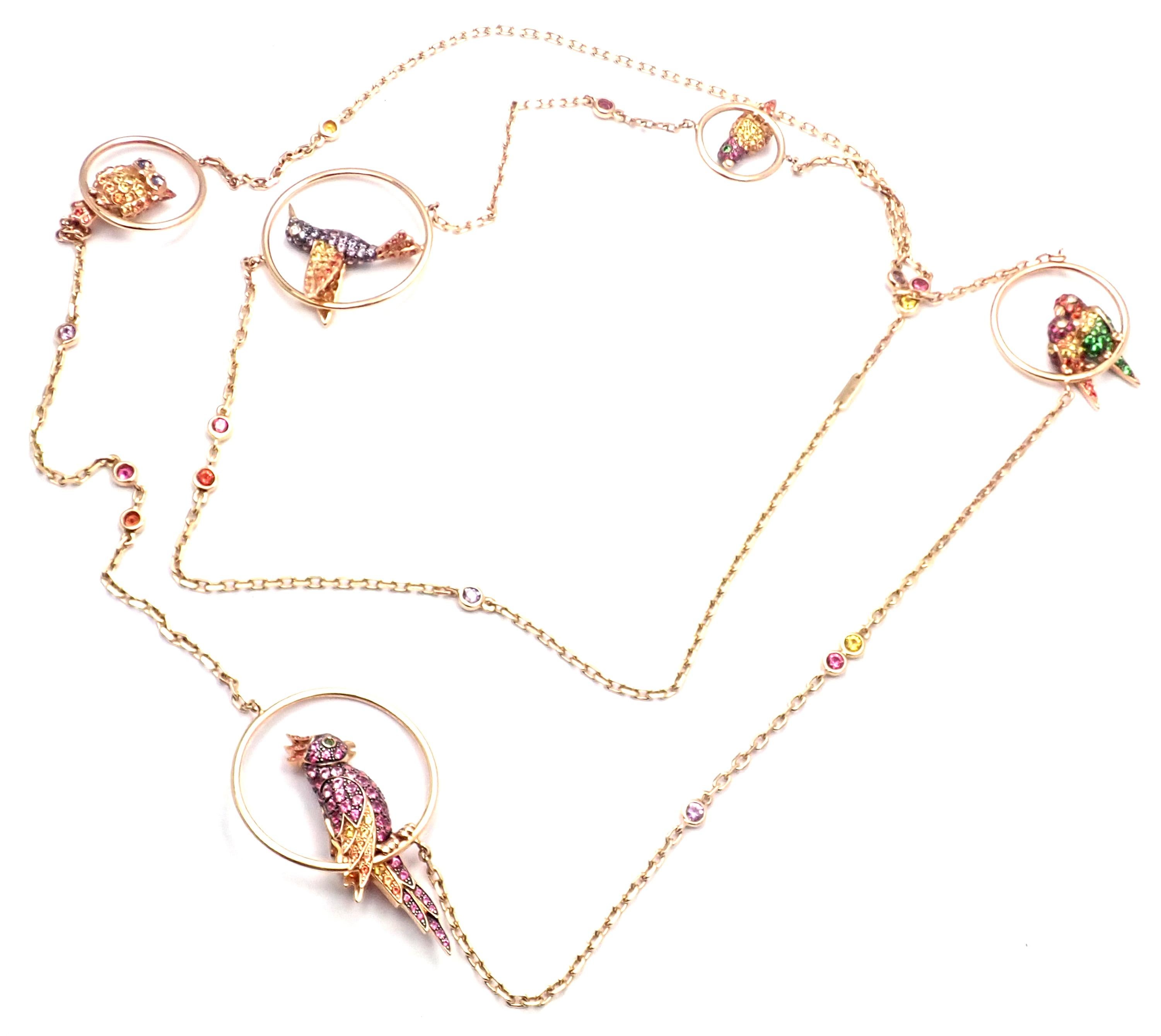 Boucheron Nuri Parrot Diamond Color Sapphire Tsavorite Rose Gold Long Necklace 5