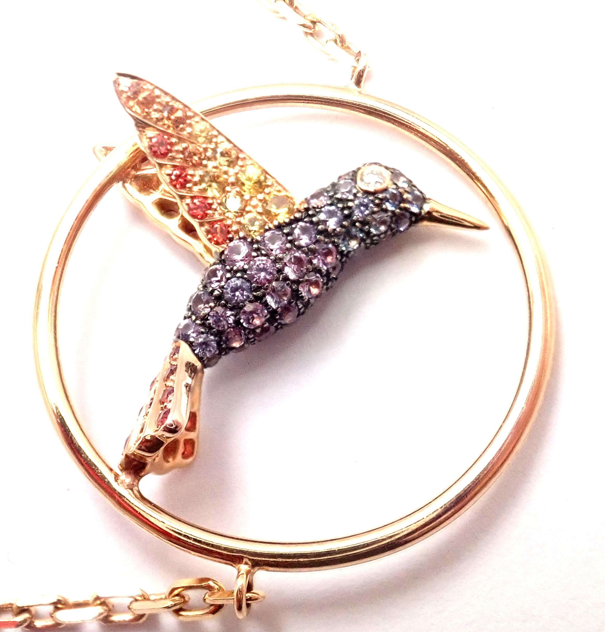 Brilliant Cut Boucheron Nuri Parrot Diamond Color Sapphire Tsavorite Rose God Long Necklace