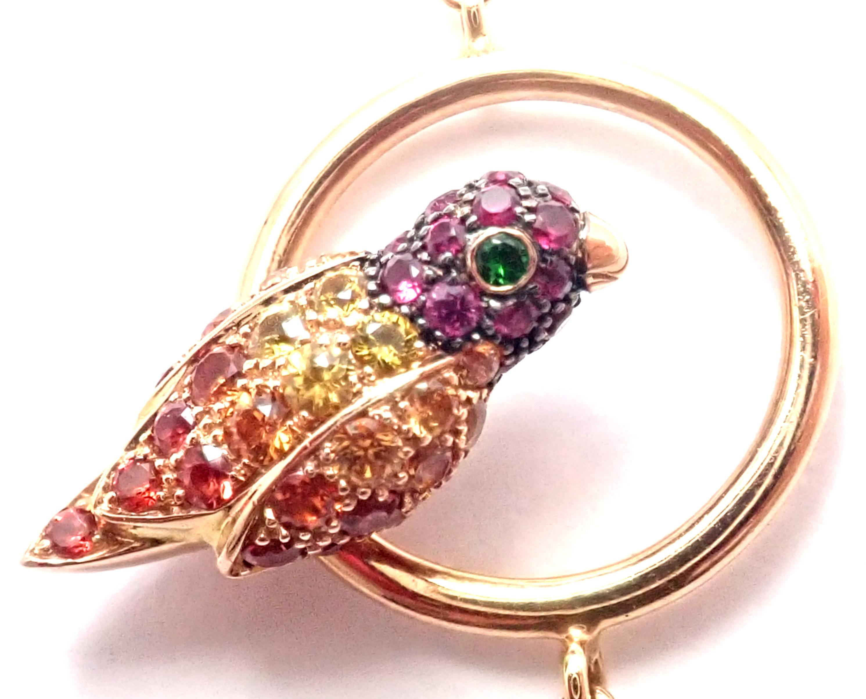 Boucheron Nuri Parrot Diamond Color Sapphire Tsavorite Rose God Long Necklace In Excellent Condition In Holland, PA