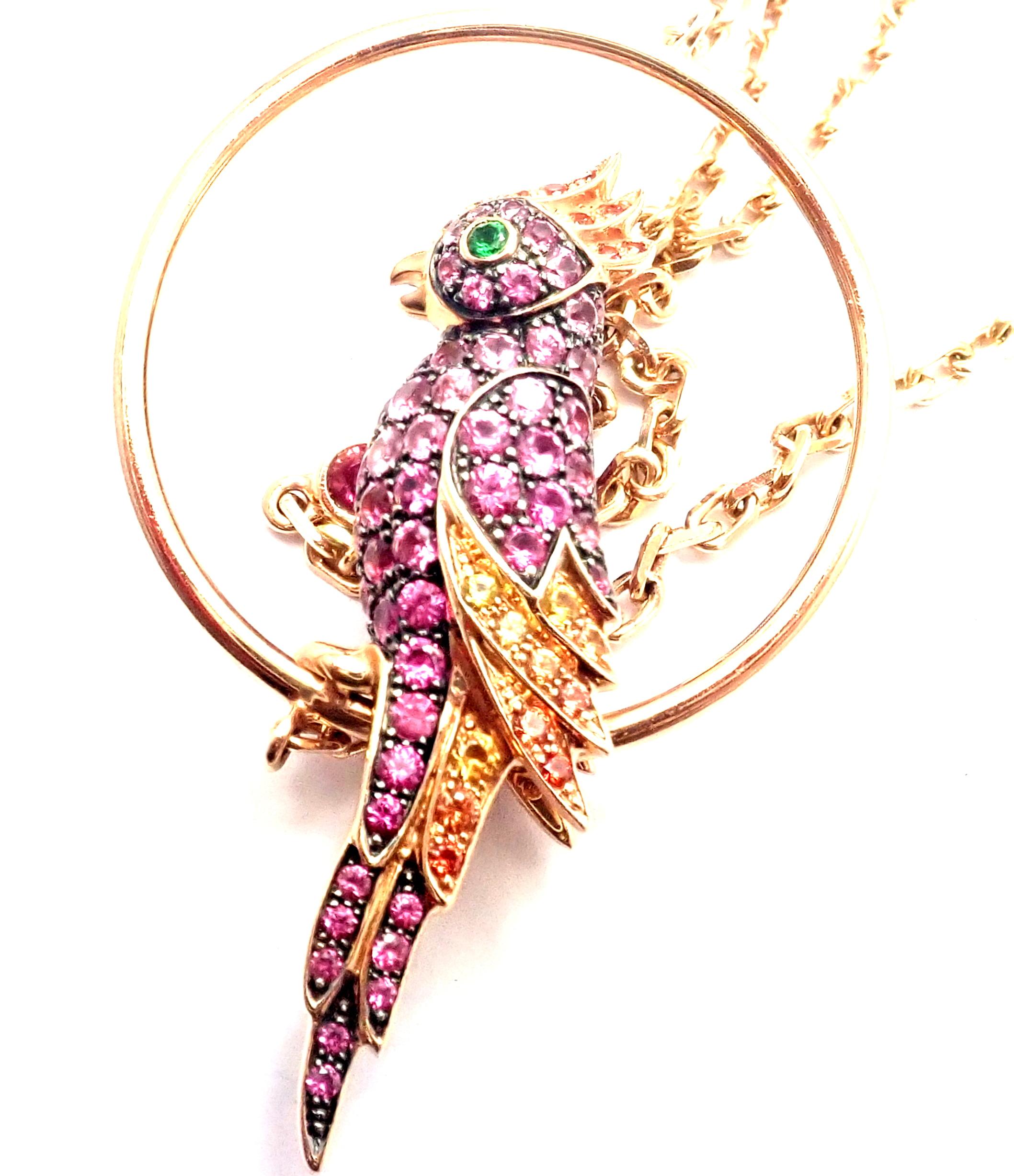 Brilliant Cut Boucheron Nuri Parrot Diamond Color Sapphire Tsavorite Rose Gold Long Necklace
