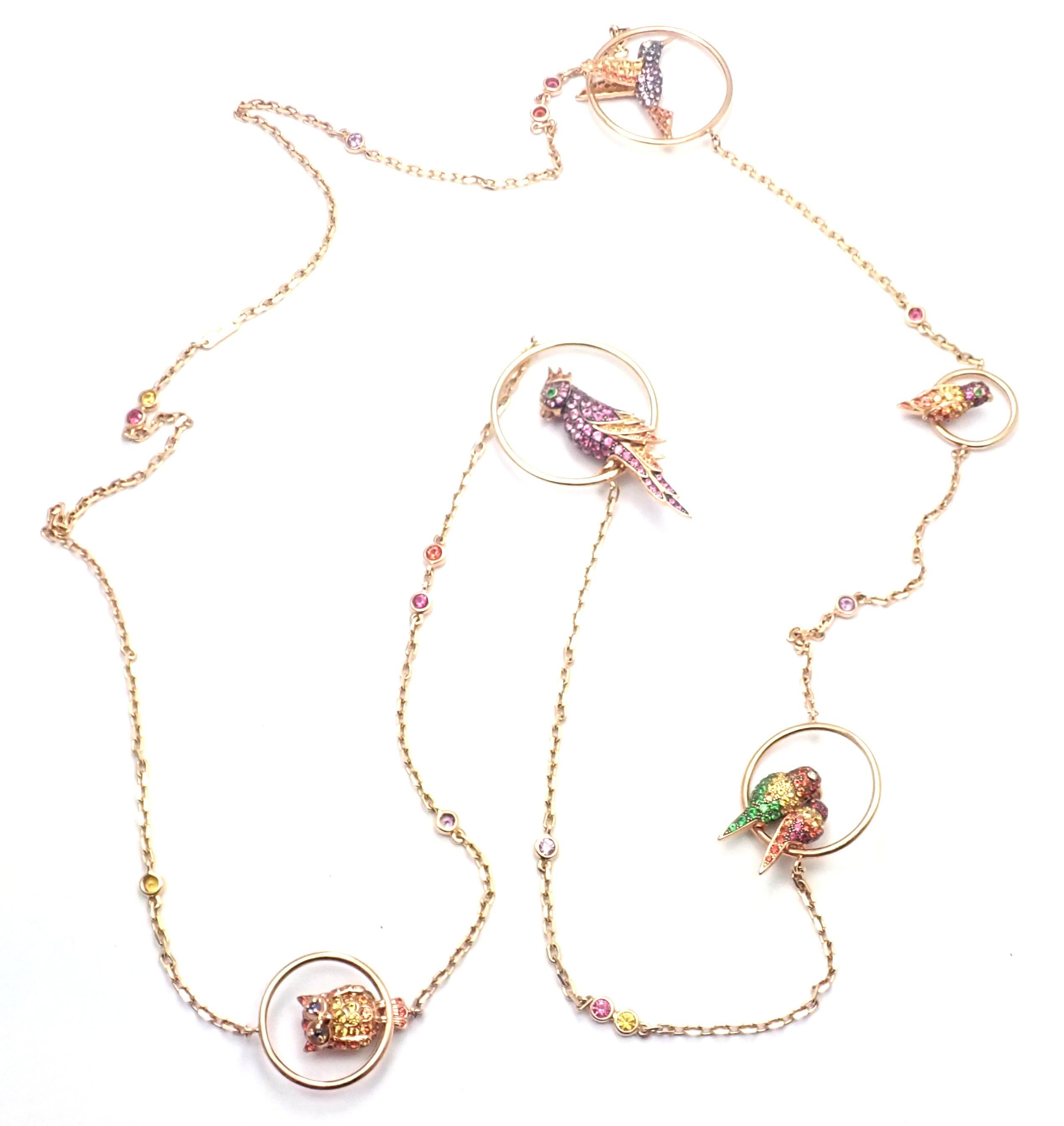 Boucheron Nuri Parrot Diamond Color Sapphire Tsavorite Rose God Long Necklace 1