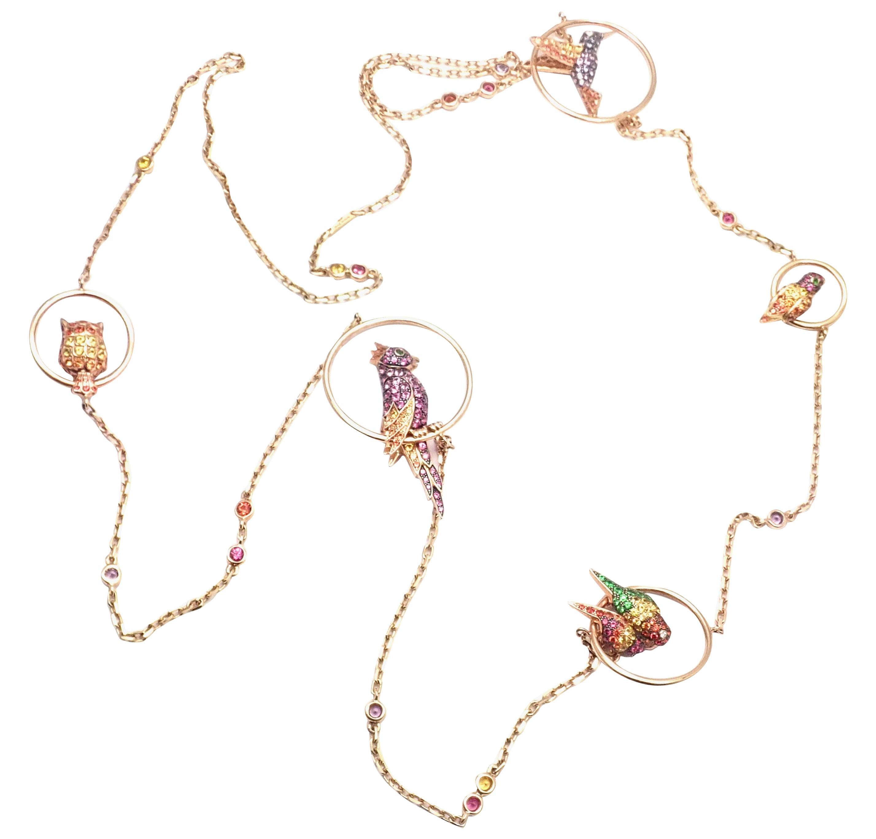 Boucheron Nuri Parrot Diamond Color Sapphire Tsavorite Rose God Long Necklace