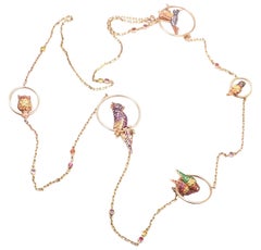 Boucheron Nuri Papagei Diamant Farbe Saphir Tsavorit Rose Gott lange Halskette