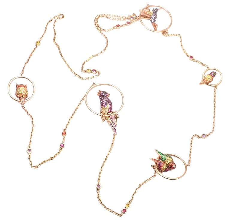 Boucheron Nuri Parrot Diamond Color Sapphire Tsavorite Rose God Long  Necklace at 1stDibs