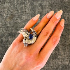 Boucheron Nuri Parrot Ring 2.66ct Sapphire Diamond 18K White Gold