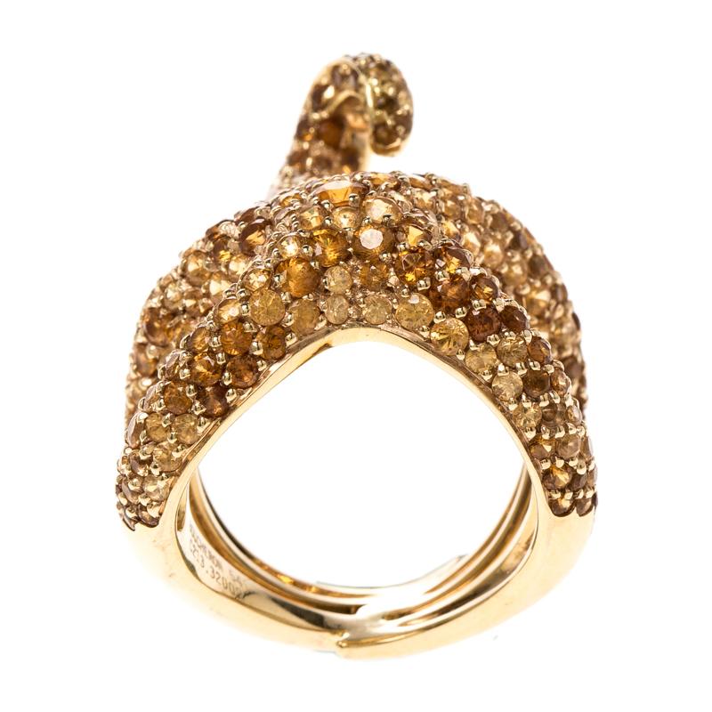 Boucheron Octopussy Pave Set Sapphire & 18k Yellow Gold Cocktail Ring Size 54 3
