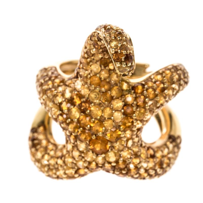 Boucheron Octopussy Pave Set Sapphire & 18k Yellow Gold Cocktail Ring Size 54 4