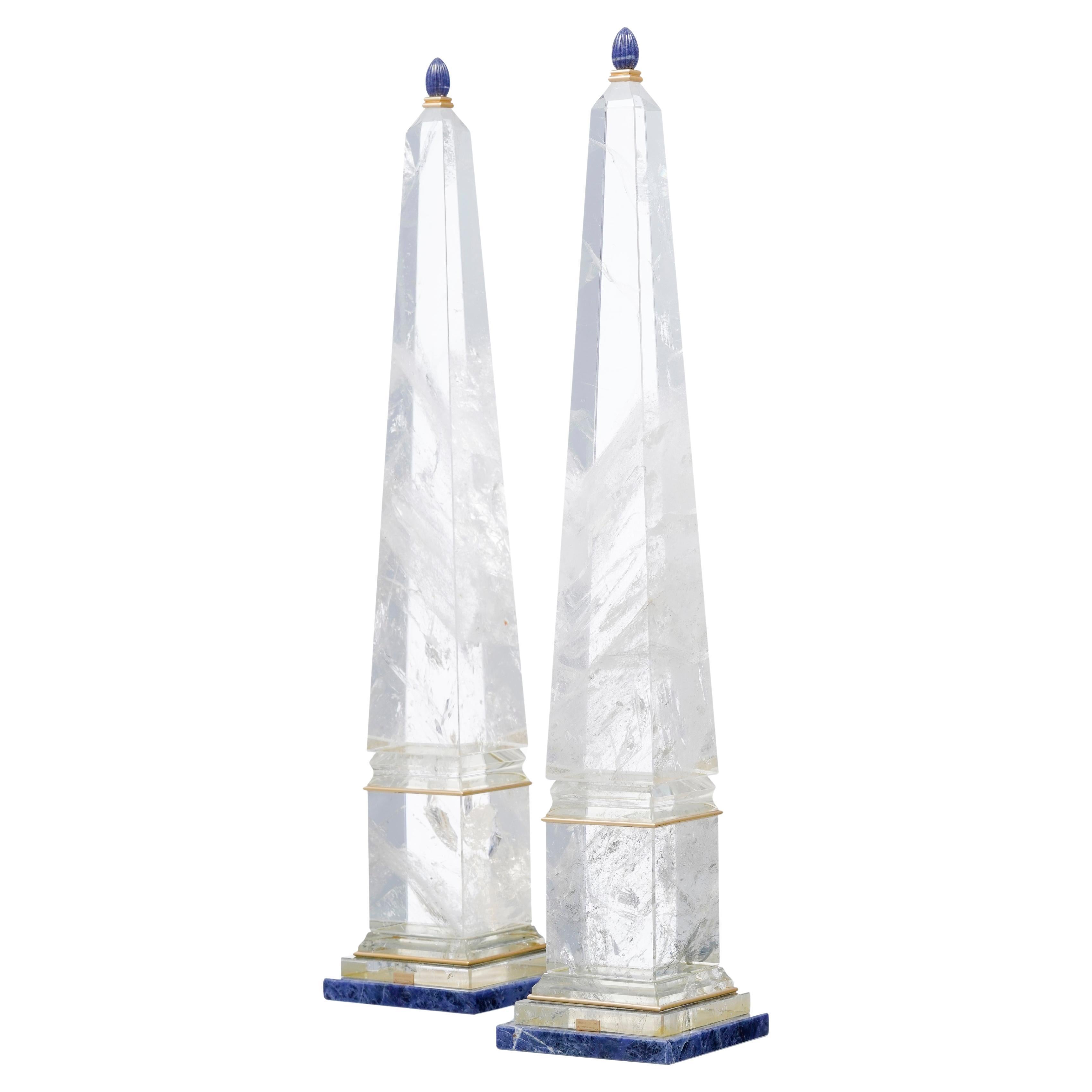 Boucheron Pair of Rock Crystal and Gold Obelisks