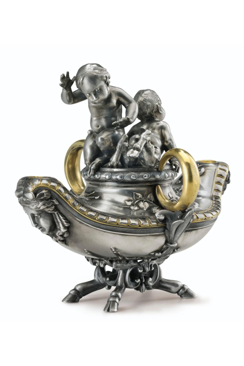 Boucheron Parcel Gilt Silver Vase and Oil Lamp circa 1880 For Sale 7