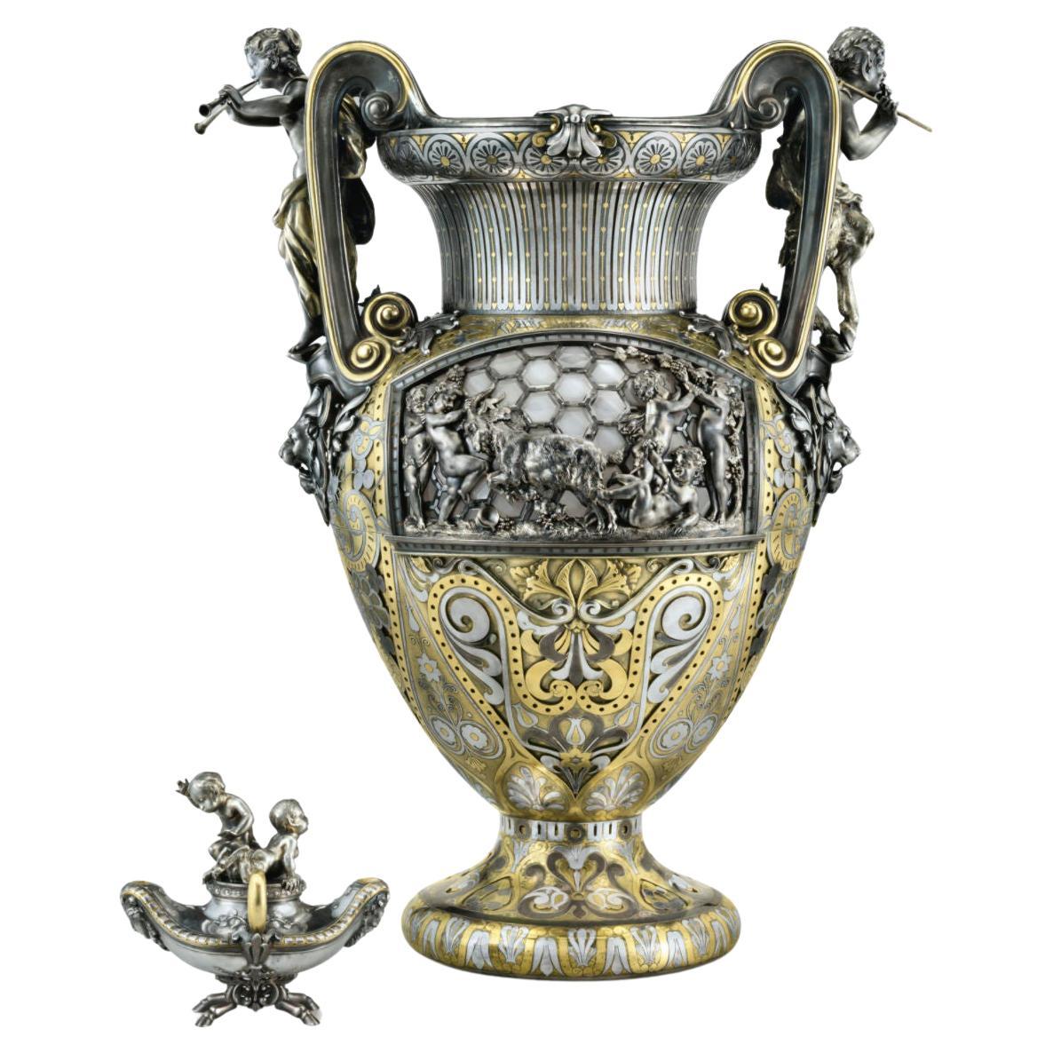 Boucheron Parcel Gilt Silver Vase and Oil Lamp circa 1880