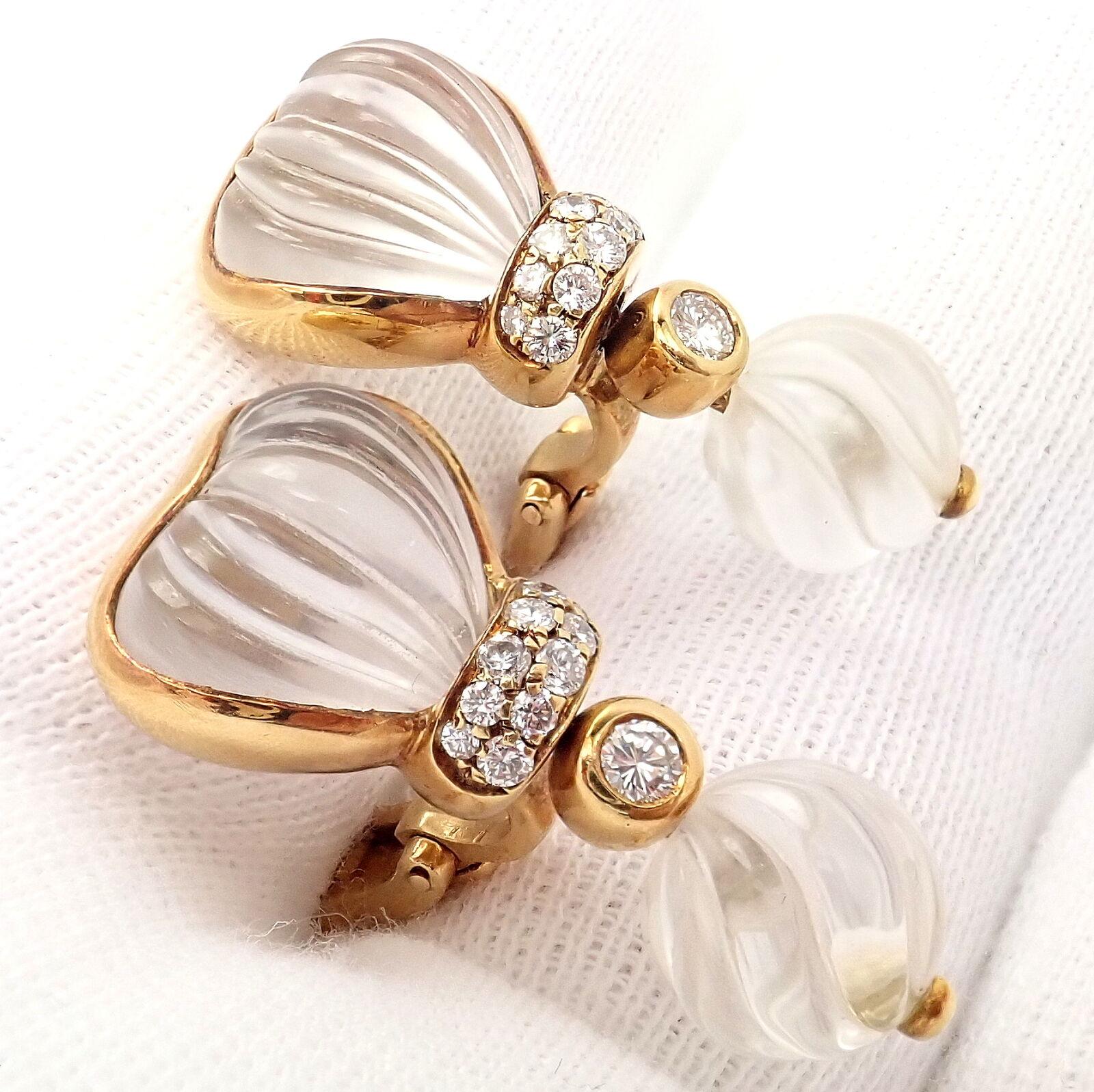 Brilliant Cut Boucheron Paris 0.60ct Carat Diamond Rock Crystal Yellow Gold Earrings