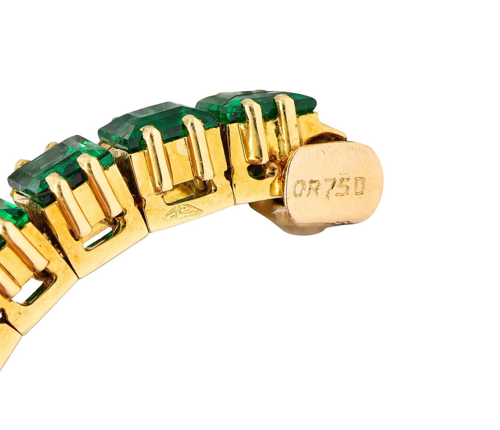 Boucheron Paris 12.50 Carats Emerald 18 Karat Yellow Gold Gemstone Line Bracelet 3