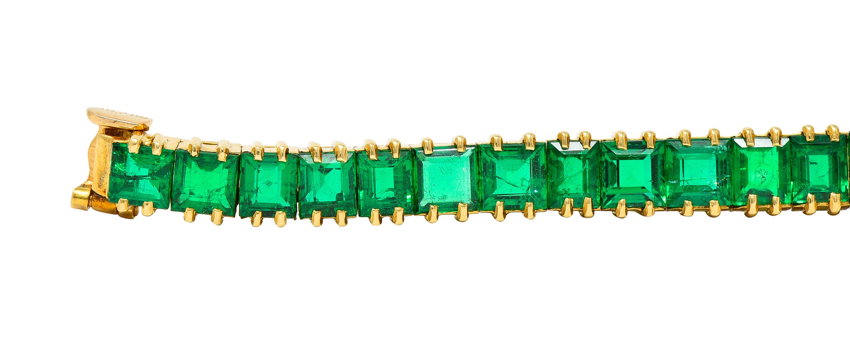 Boucheron Paris 12.50 Carats Emerald 18 Karat Yellow Gold Gemstone Line Bracelet In Excellent Condition In Philadelphia, PA