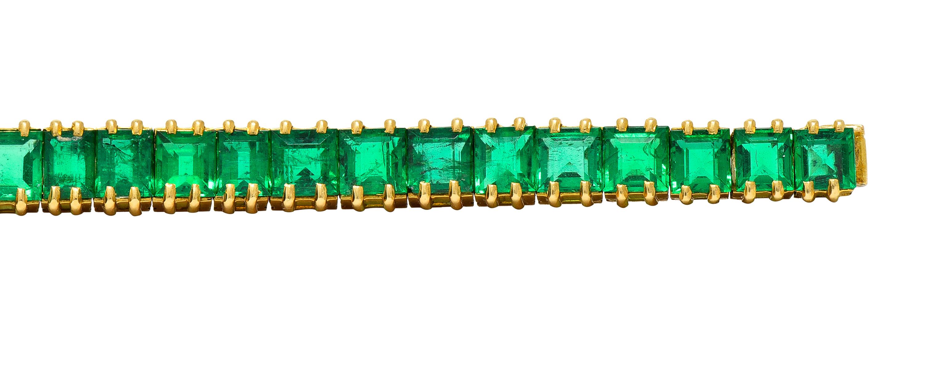 Boucheron Paris 12.50 Carats Emerald 18 Karat Yellow Gold Gemstone Line Bracelet 1