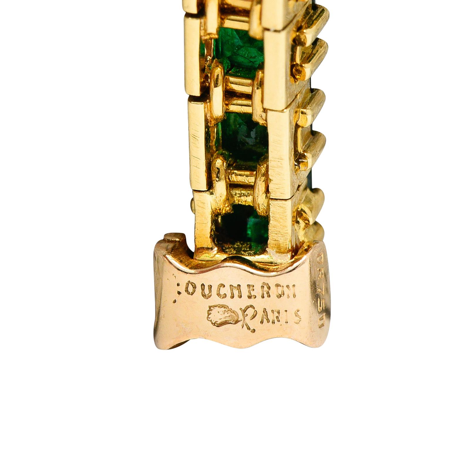 Boucheron Paris 12.50 Carats Emerald 18 Karat Yellow Gold Gemstone Line Bracelet 2