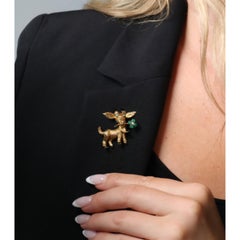 Boucheron Paris 18K Animal Brooch Goat Carrying Clover Yellow Gold