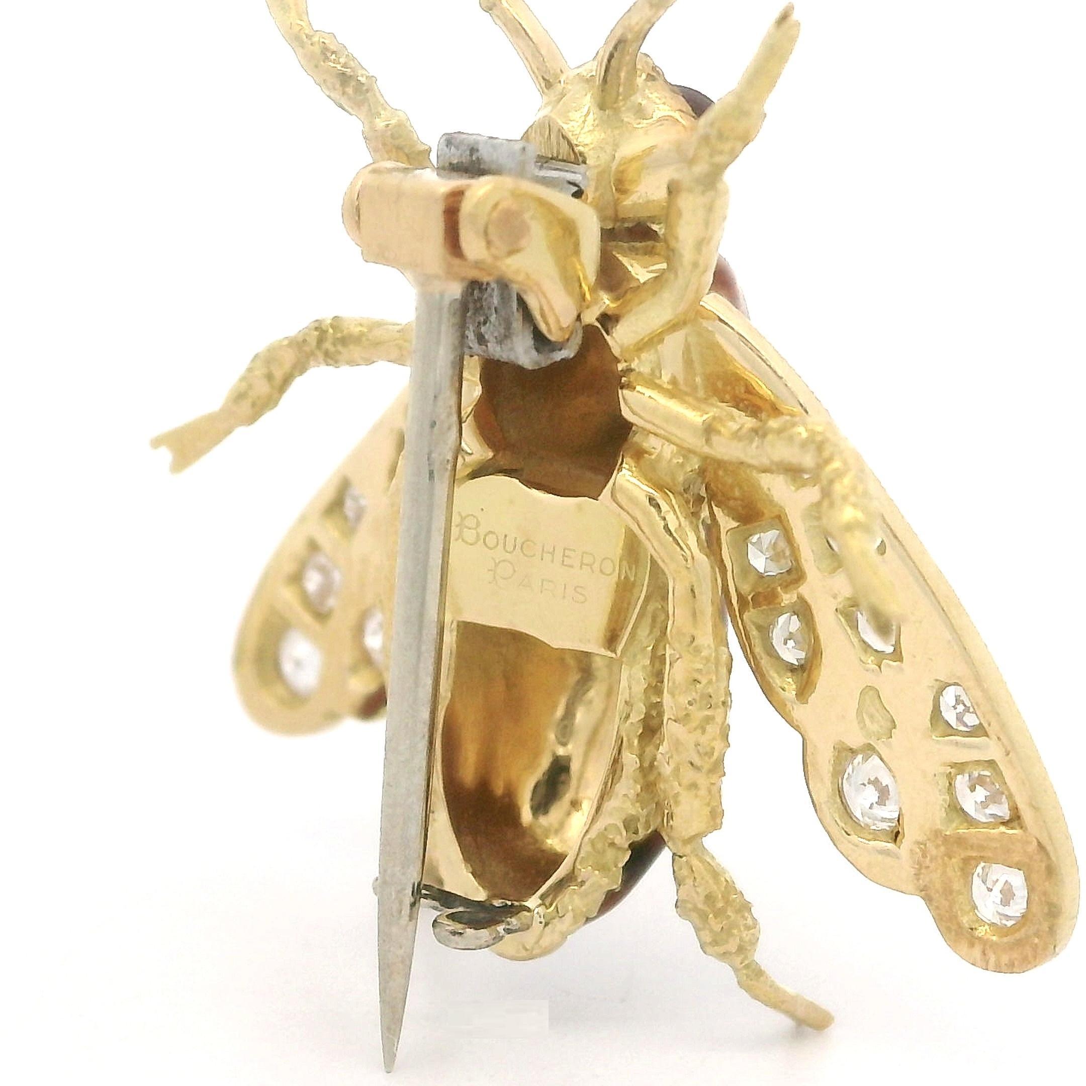 Boucheron Paris 18k Gold Diamond Banded Enamel Realistic Bumble Bee Fly Brooch 5