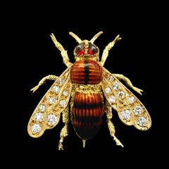 Boucheron Paris 18k Gold Diamond Banded Enamel Realistic Bumble Bee Fly Brooch