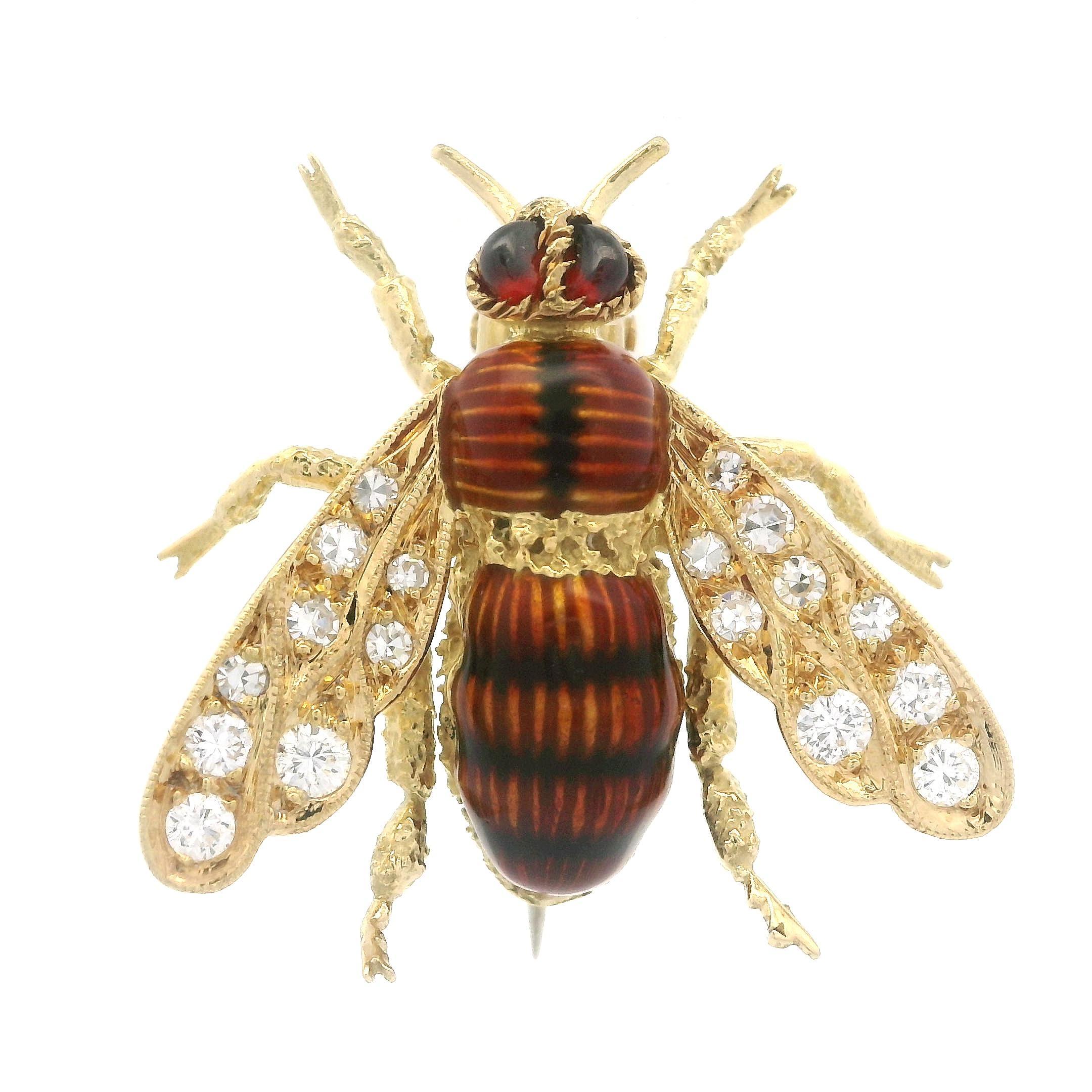 Boucheron Paris 18k Gold Diamond Banded Enamel Realistic Bumble Bee Fly Brooch 1