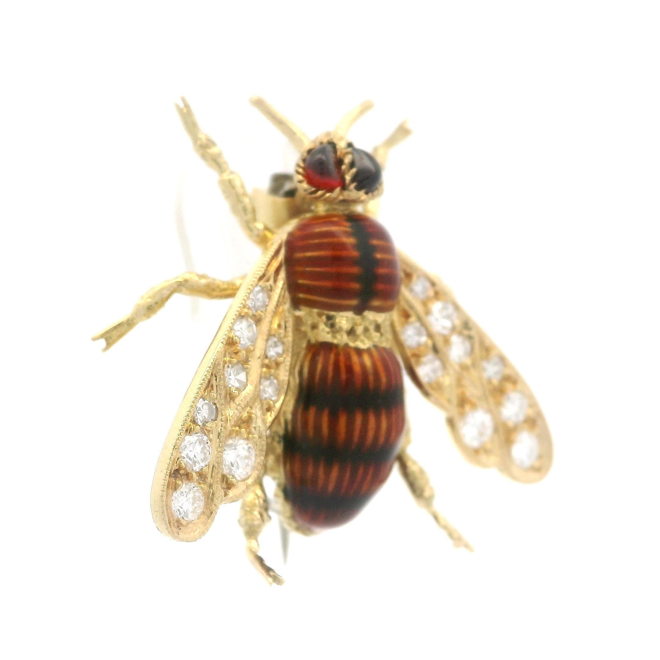 Boucheron Paris 18k Gold Diamond Banded Enamel Realistic Bumble Bee Fly Brooch 2