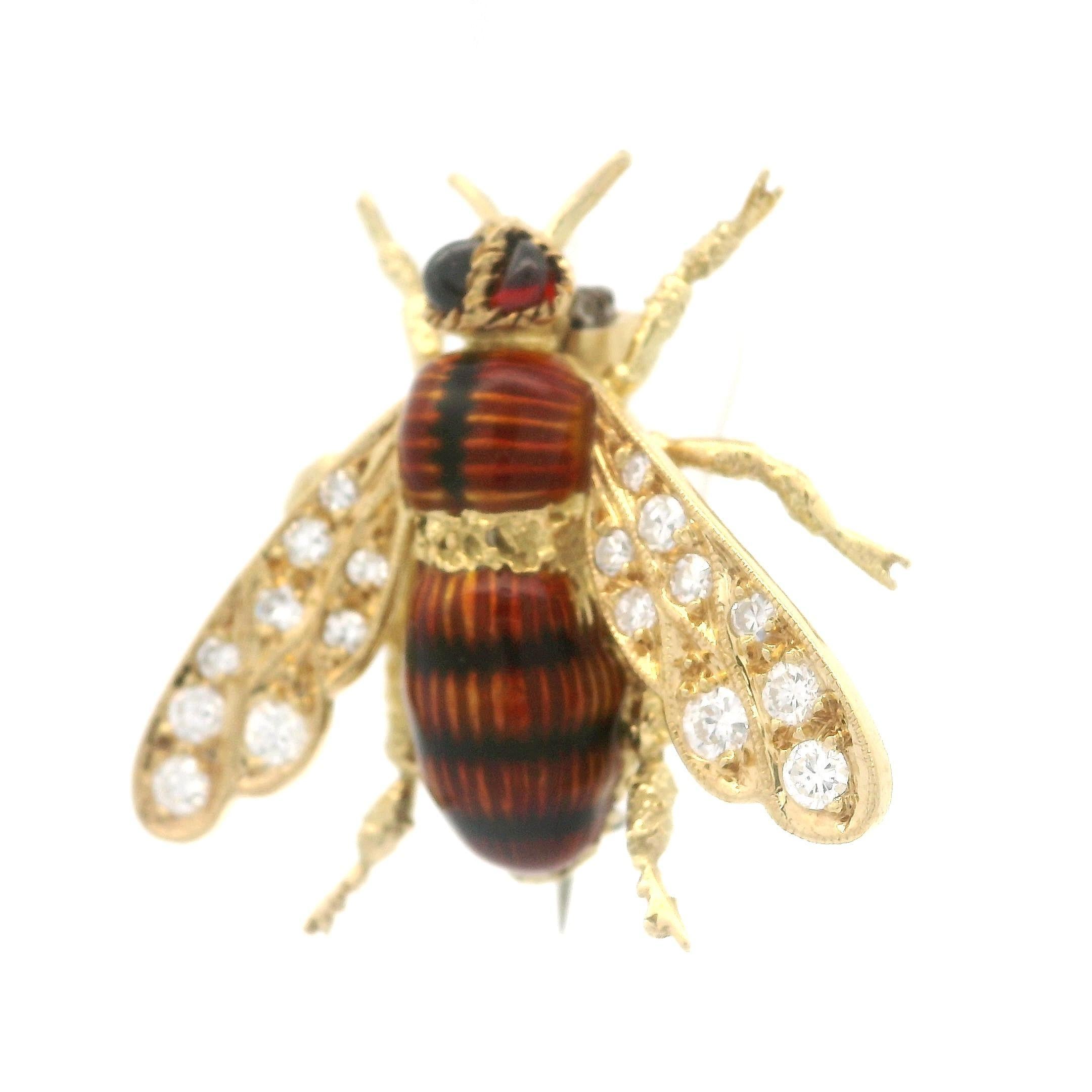 Boucheron Paris 18k Gold Diamond Banded Enamel Realistic Bumble Bee Fly Brooch 3
