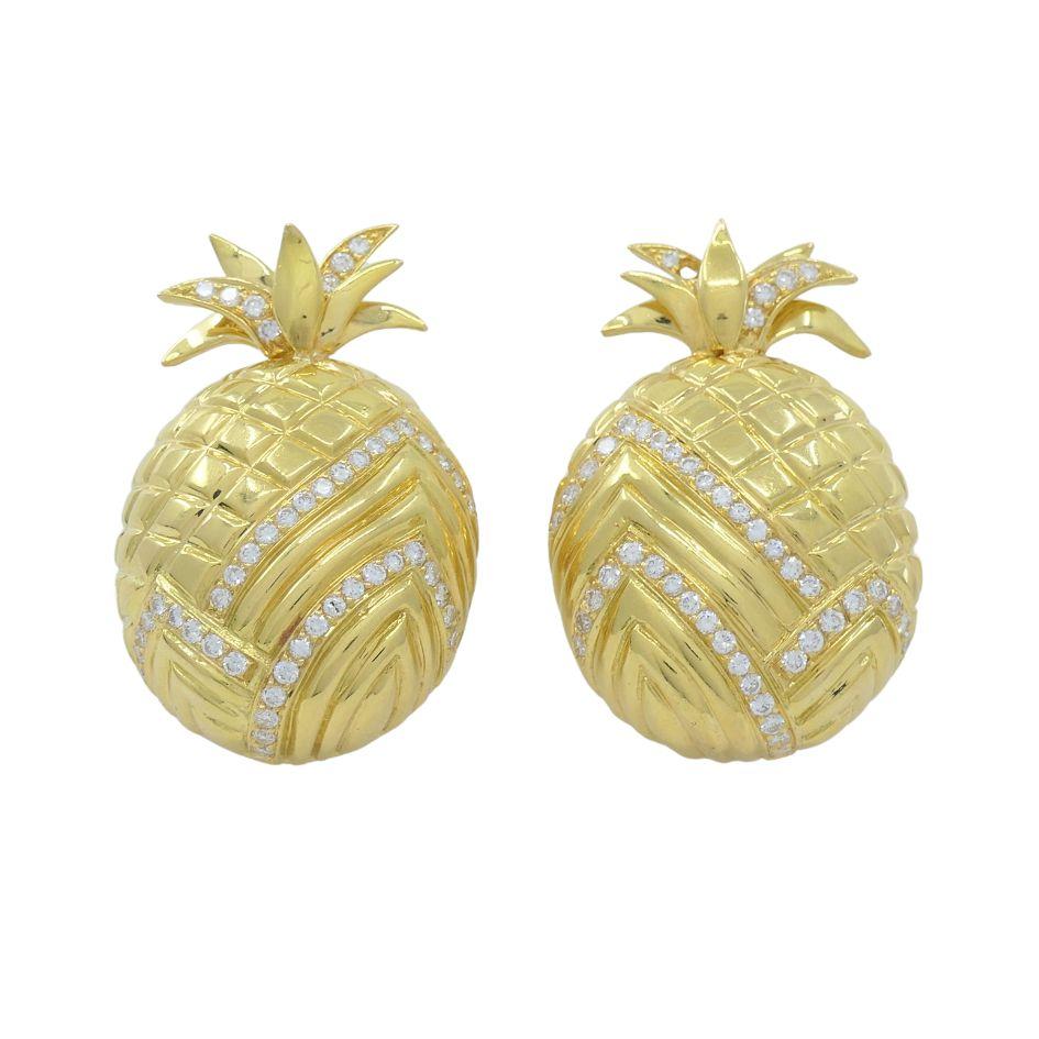 Boucheron Paris 18k Gold Diamond Pineapple Earring Pin Set In Excellent Condition In Beverly Hills, CA