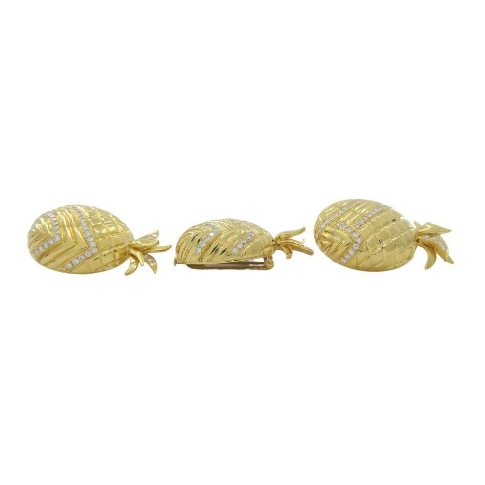 Women's Boucheron Paris 18k Gold Diamond Pineapple Earring Pin Set