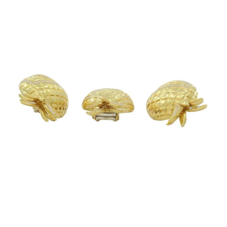 Boucheron Paris 18k Gold Diamond Pineapple Earring Pin Set 2