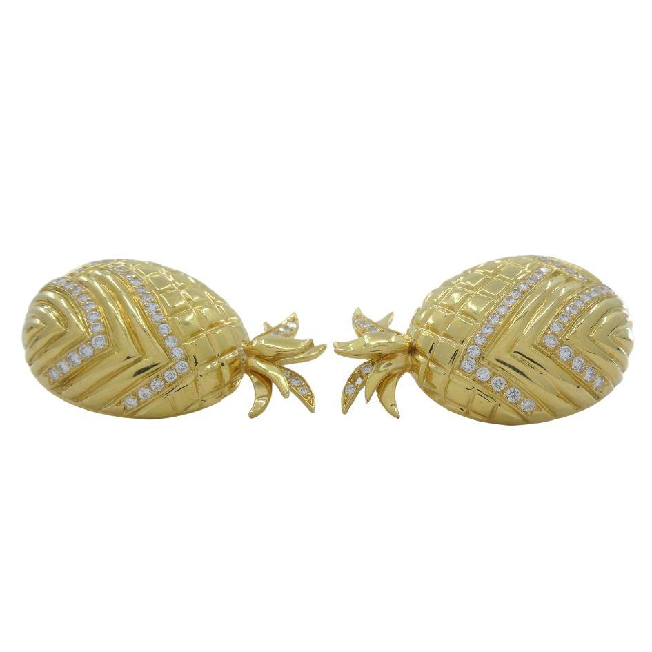 Boucheron Paris 18k Gold Diamond Pineapple Earring Pin Set 3