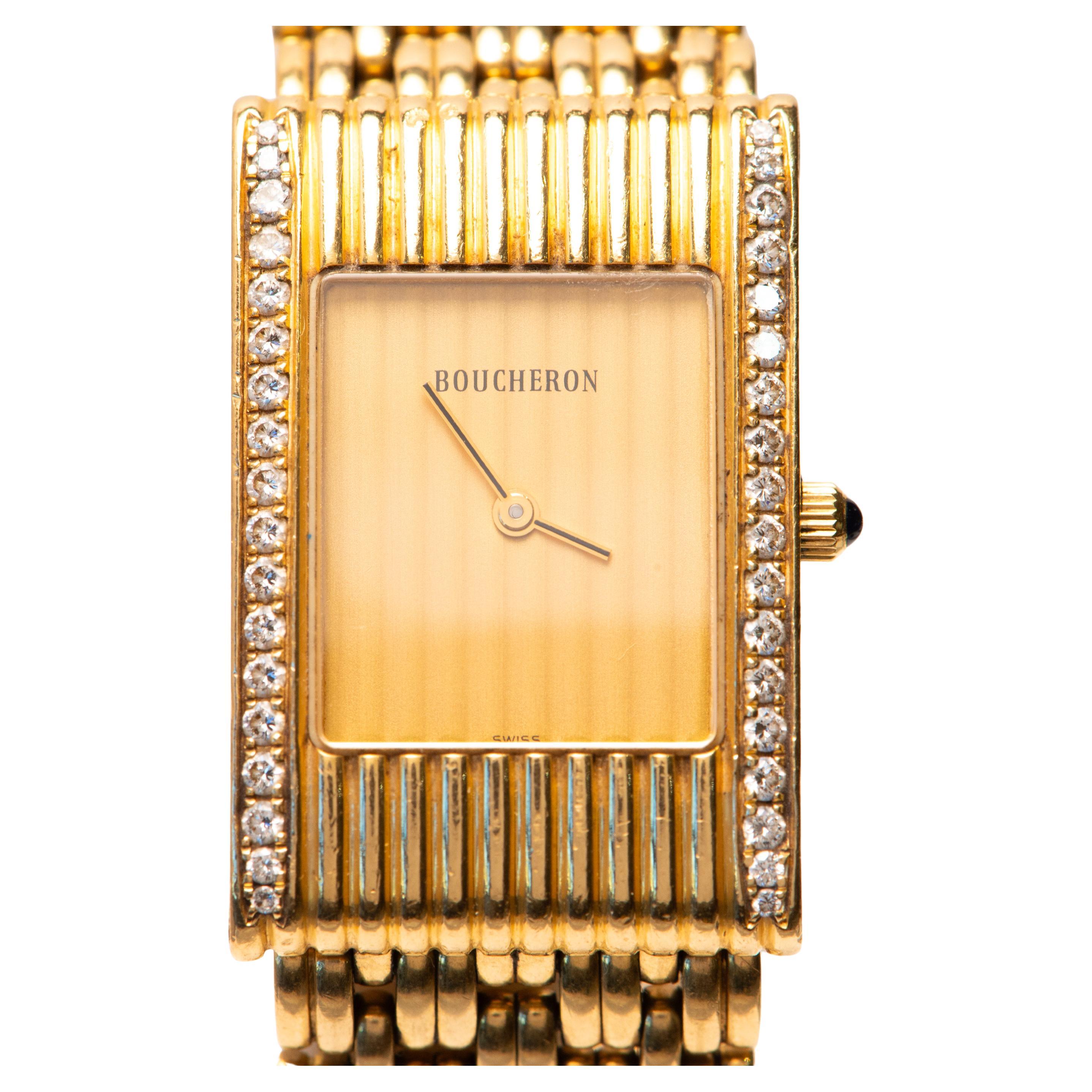 Boucheron Paris 18k Gold Ladies Watch – Diamond Bezel, Interchangeable Strap en vente