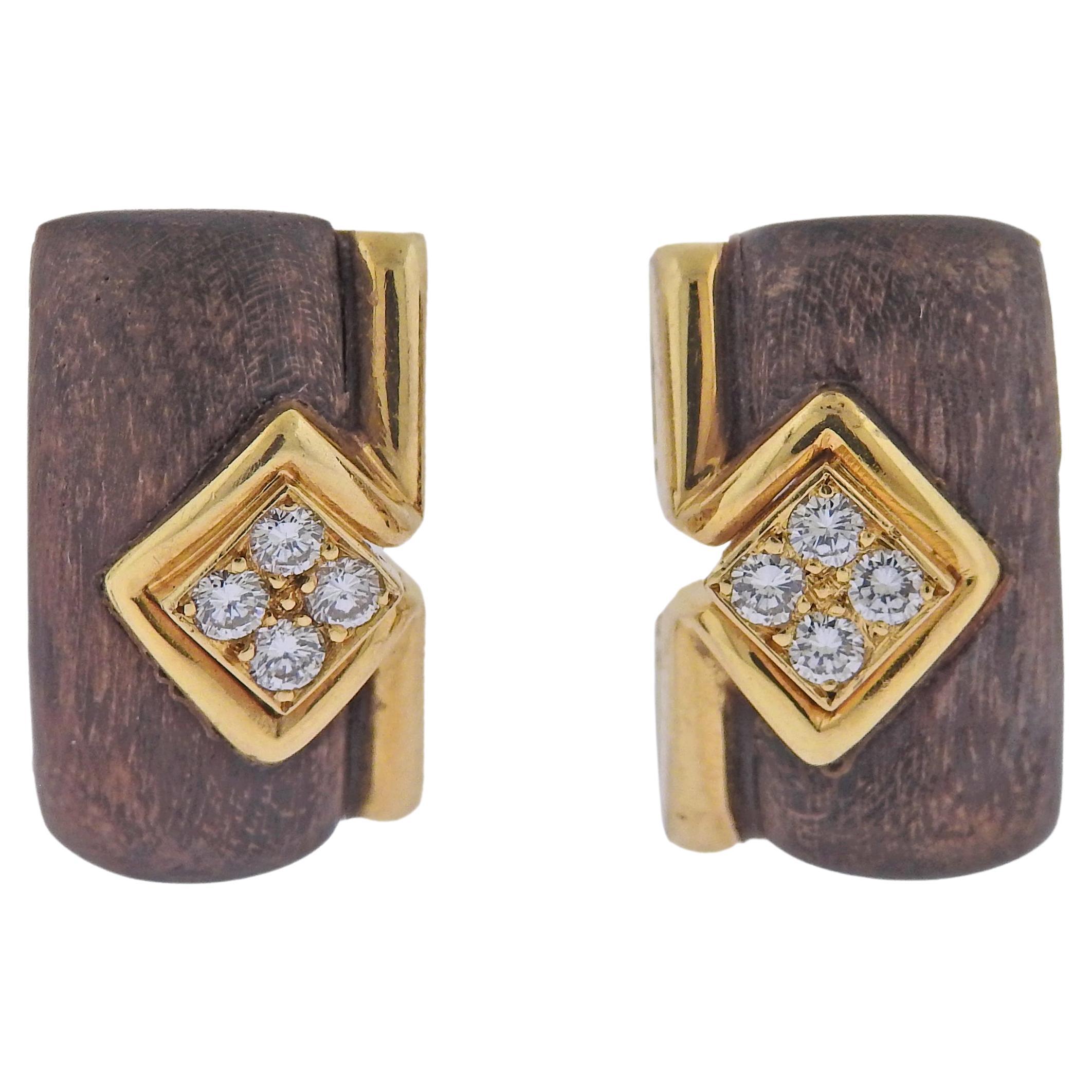 Boucheron Paris 18k Gold Wood Diamond Earrings