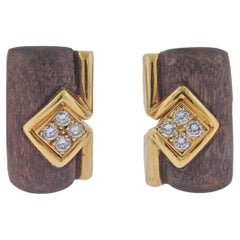 Boucheron Paris 18k Gold Wood Diamond Earrings