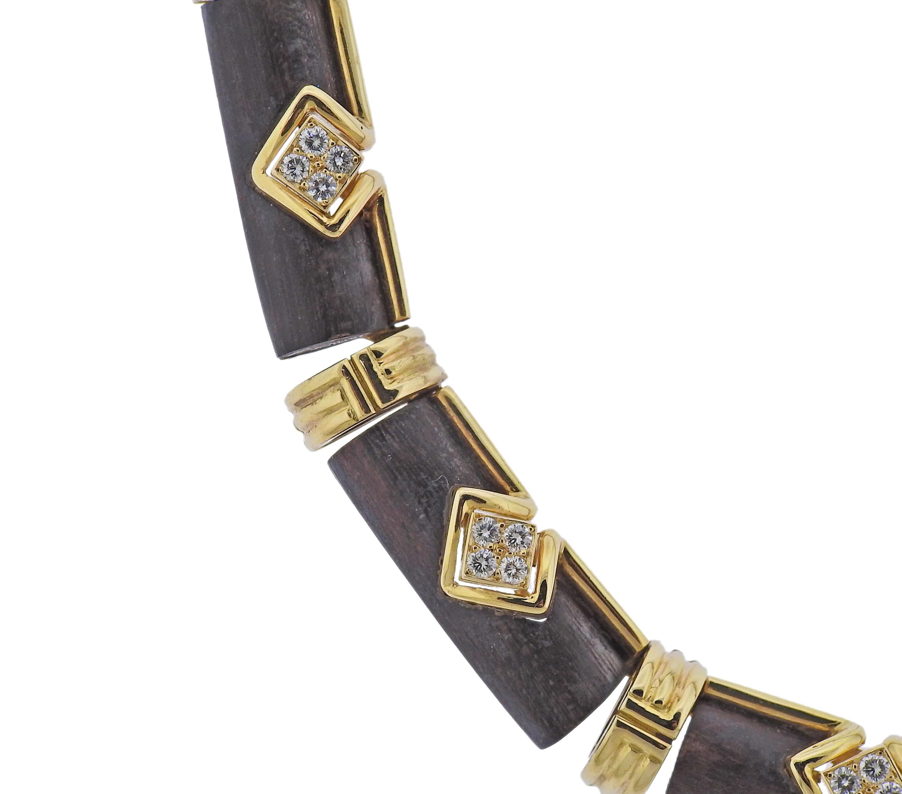 Taille ronde Boucheron, collier en bois et diamants en or 18 carats, Paris en vente