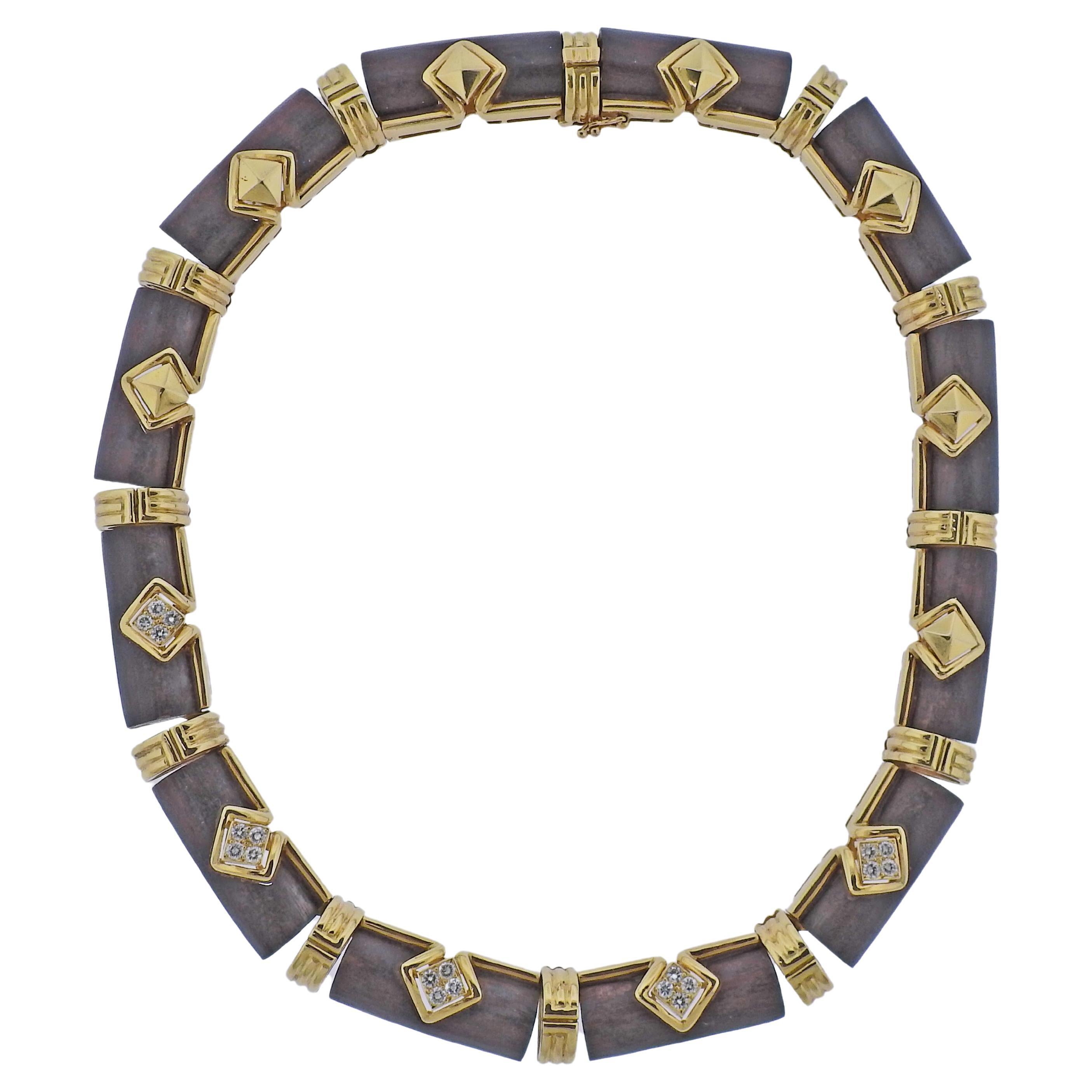 Boucheron Paris 18 Karat Gold Holz-Diamant-Halskette