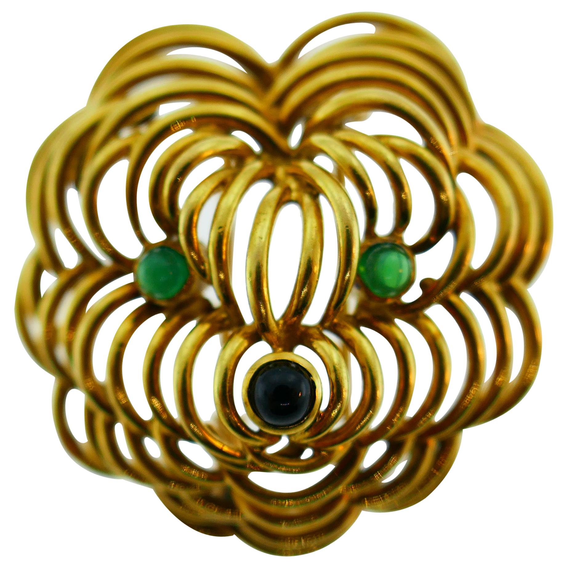 Boucheron Paris 18k Yellow Gold, Cabochon Emerald and Onyx Dog Clip