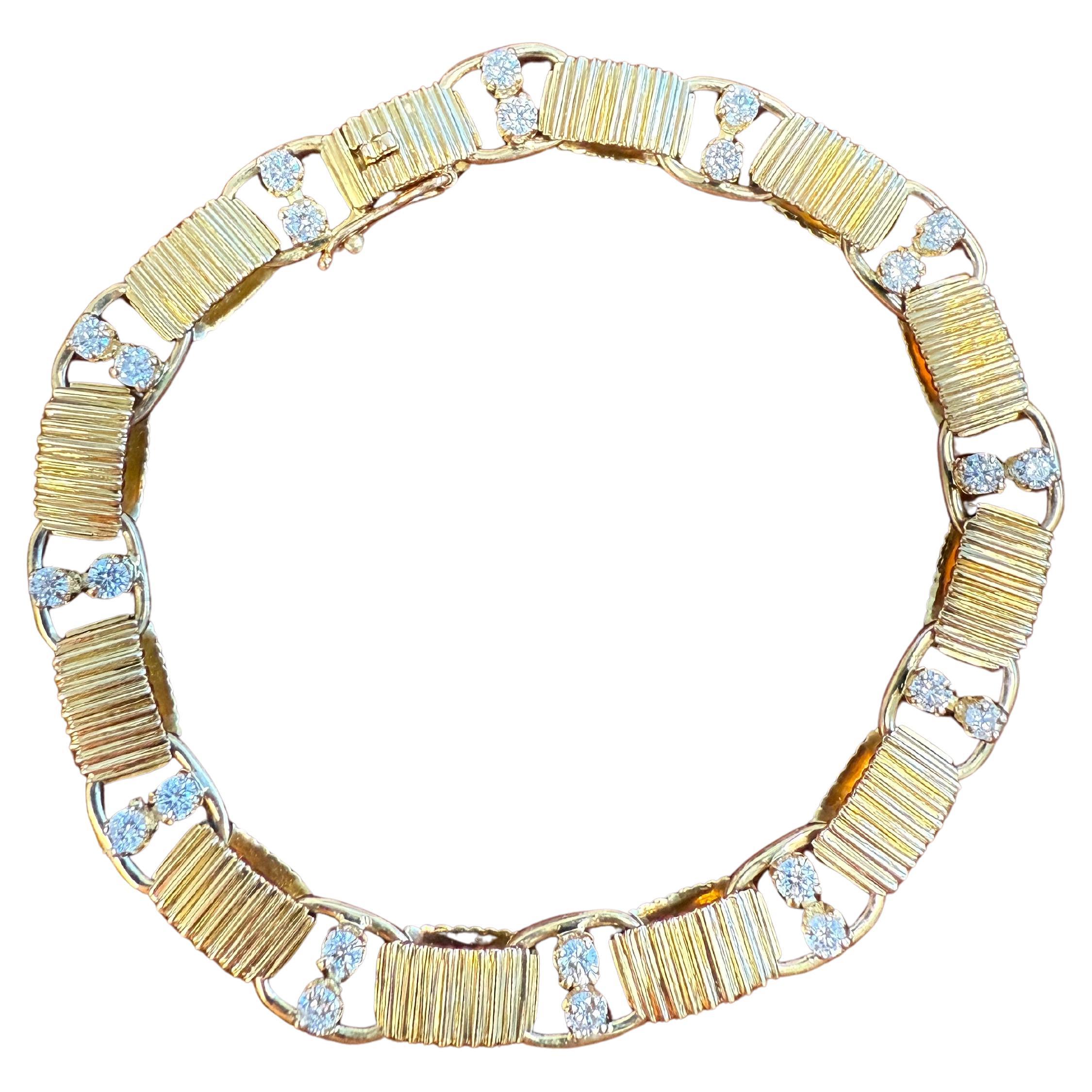 BOUCHERON PARIS 18K Yellow Gold & Diamond Link Bracelet 1970s Vintage