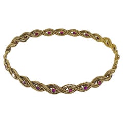 BOUCHERON PARIS 18k Yellow Gold & Ruby Woven Bangle Bracelet Vintage C. 1960s