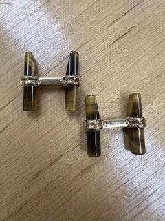 BOUCHERON PARIS 18k Yellow Gold & Tiger Eye Cufflinks Vintage Circa 1970s