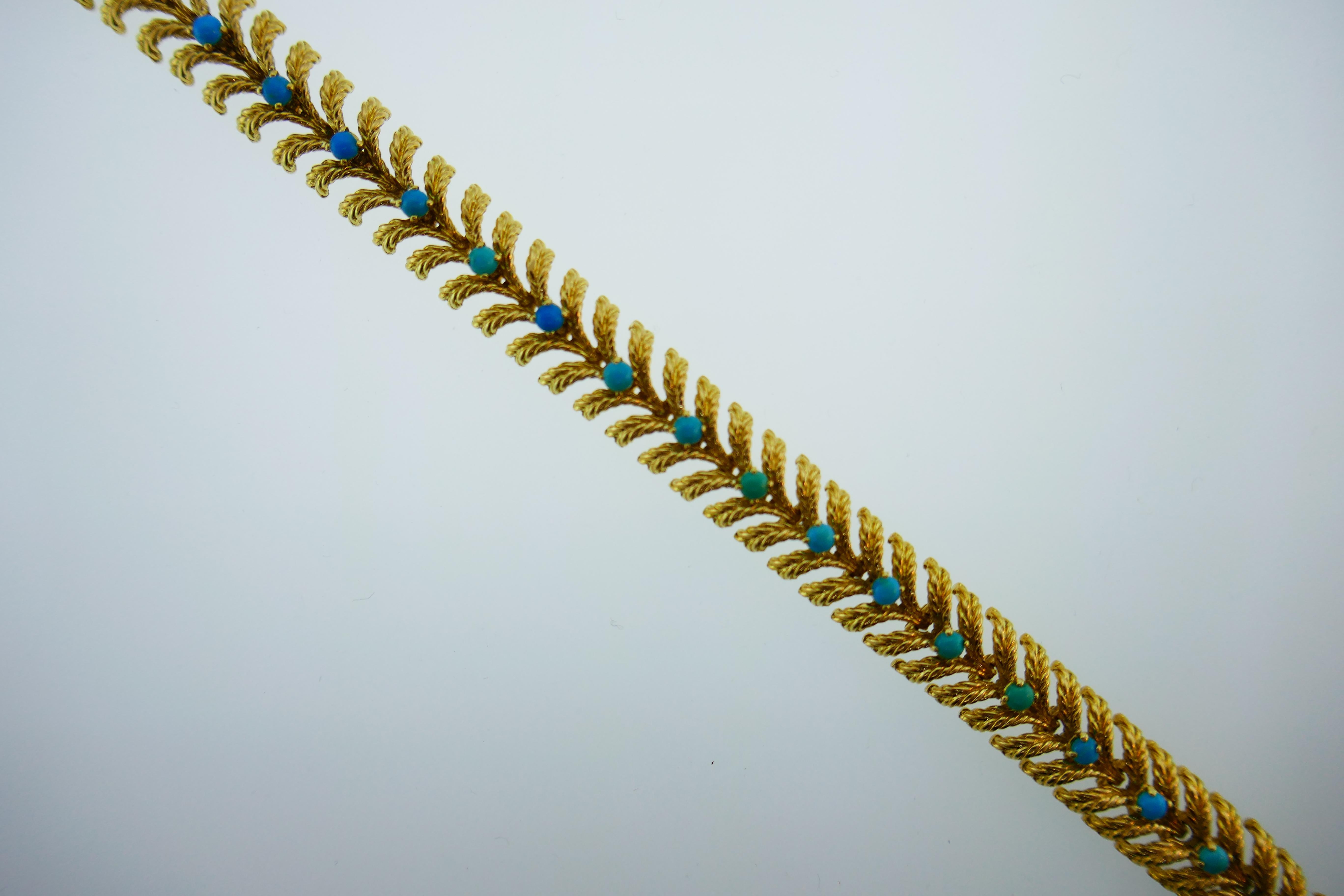 Boucheron Paris 18k Yellow Gold and Turquoise Bracelet Vintage C. 1960s with Box In Excellent Condition In Beverly Hills, CA