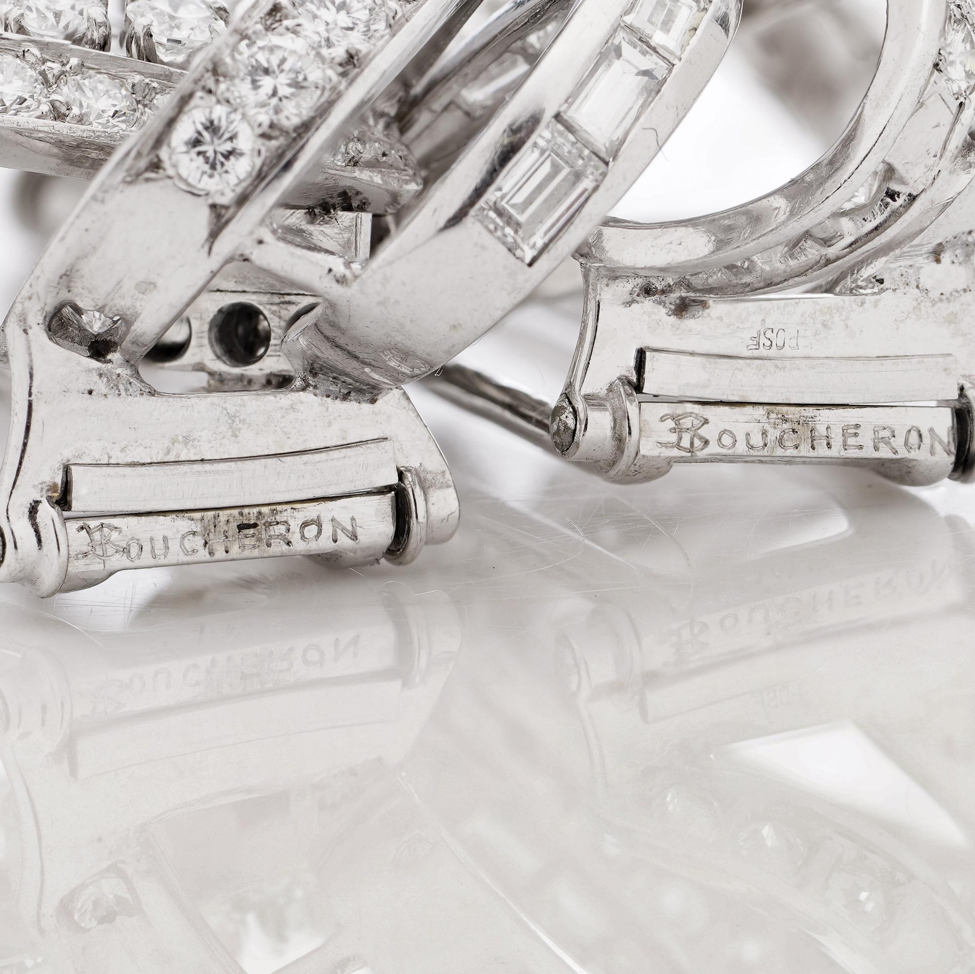 Boucheron Paris Oro Bianco 18kt 9,50 ct. Spilla a doppia clip con diamante In condizioni buone in vendita a Braintree, GB