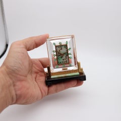 BOUCHERON Paris 1920 Deco Desk Clock In 18Kt Gold Emeralds Jade Onyx Rock Quartz