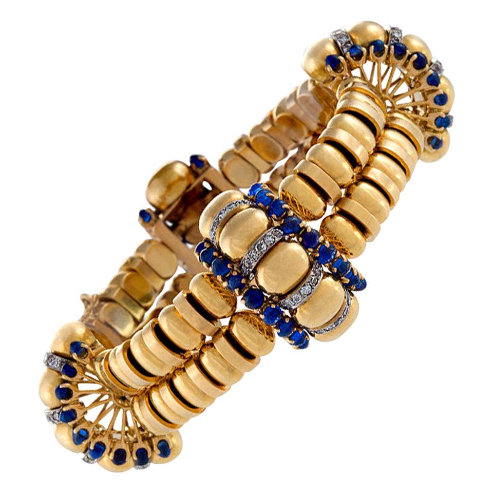 Boucheron Paris Sapphire and Diamond Gold Link Bracelet 