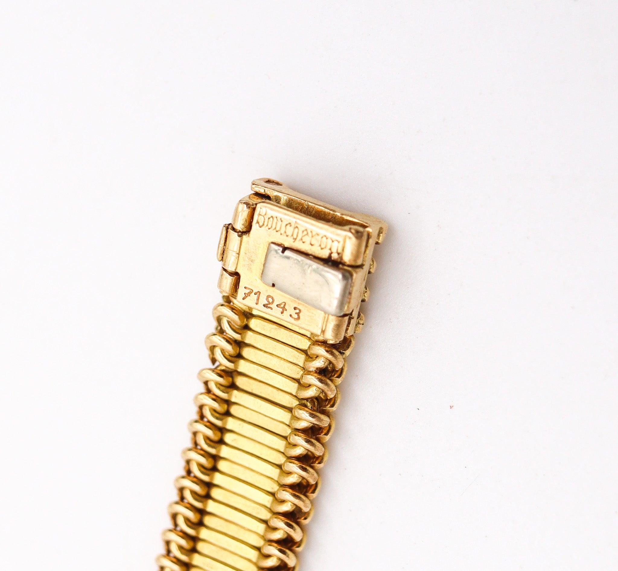 BOUCHERON Paris 1950 Modernistisches Armband aus 18 Karat Gold, Platin und 2,60 Karat Diamanten im Angebot 3