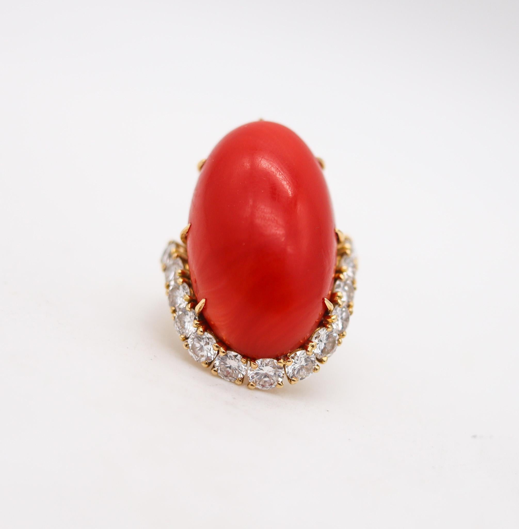 Women's Boucheron Paris 1950 Modernist Ring In 18Kt Gold With 27.52 Ctw Diamonds & Coral For Sale
