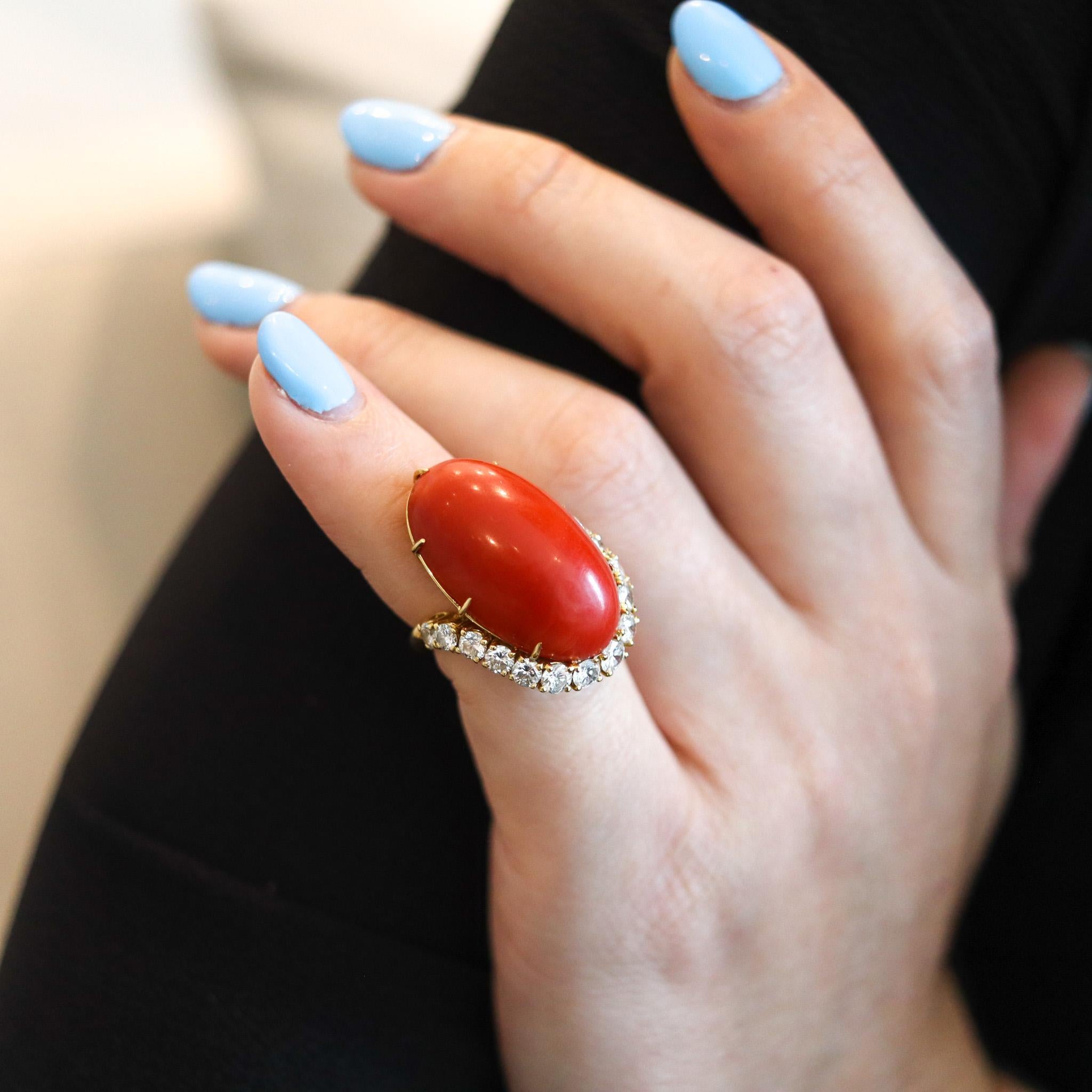 Boucheron Paris 1950 Modernist Ring In 18Kt Gold With 27.52 Ctw Diamonds & Coral For Sale 1