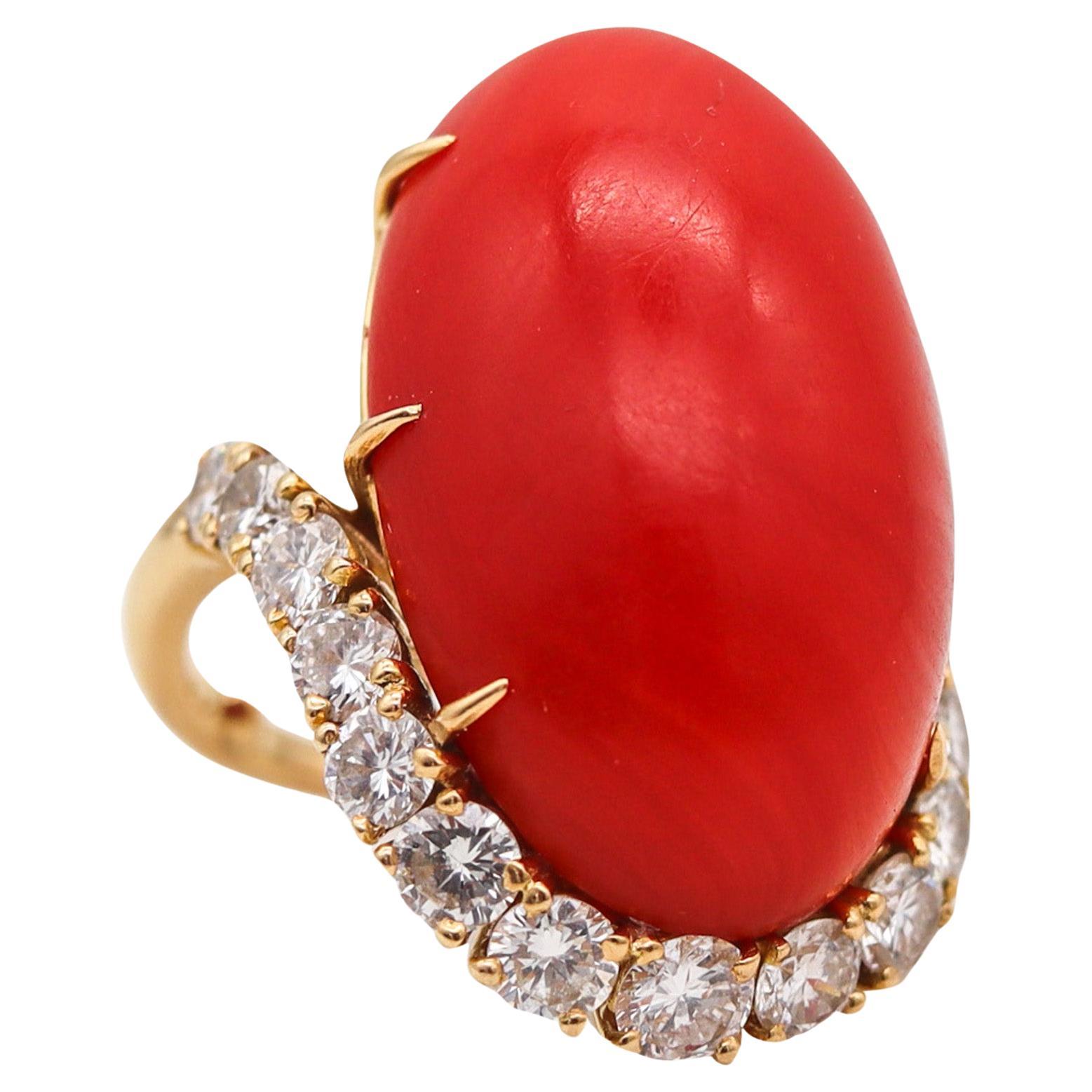 Boucheron Paris 1950 Modernist Ring In 18Kt Gold With 27.52 Ctw Diamonds & Coral For Sale